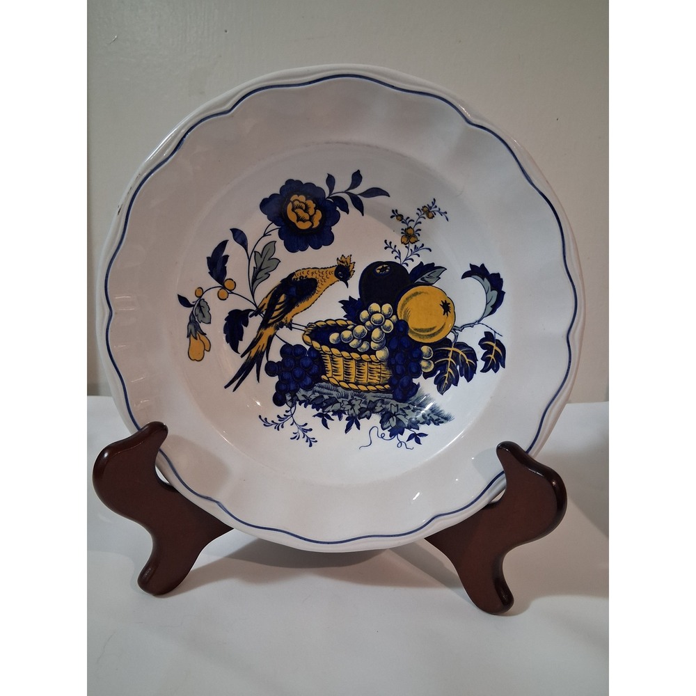 Spode Blue Soup Bowl Scalloped Rim England Fruit Basket check2 last picture